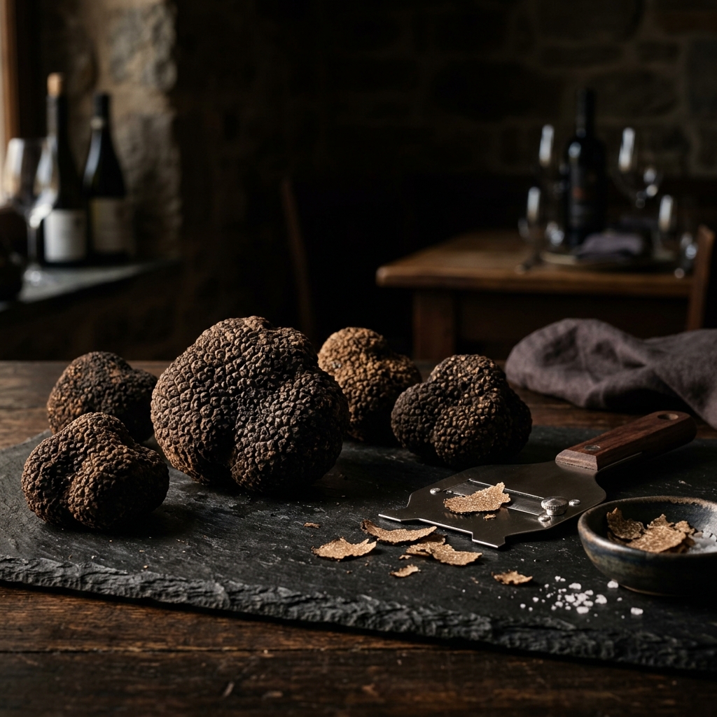 Fresh black truffles and premium caviar